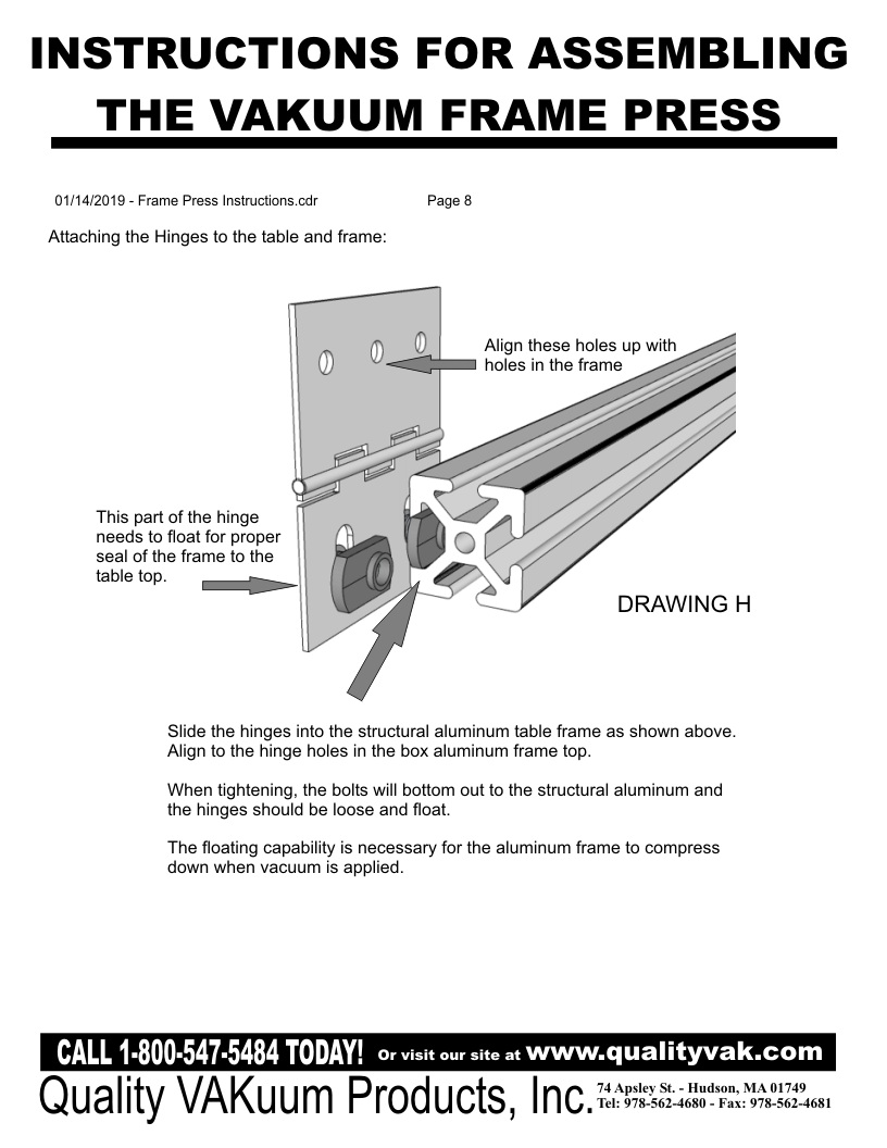 INSTRUCTIONS FOR ASSemBLING THE VAKUUM FRAME PRESS. Page 8