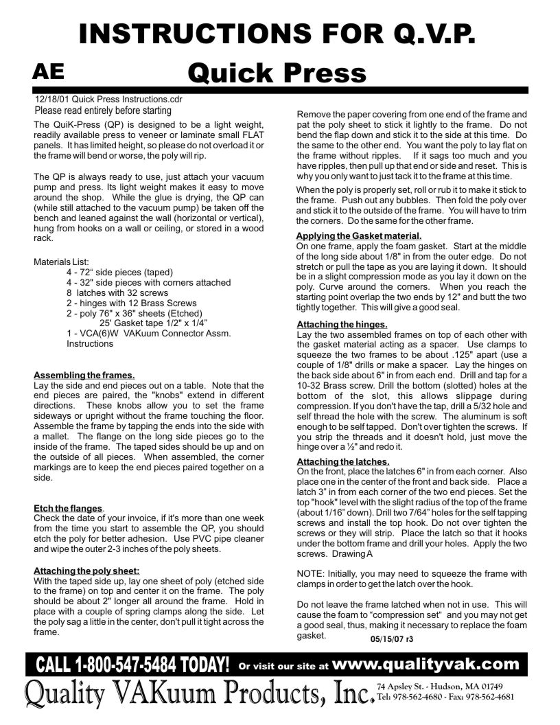 INSTRUCTIONS FOR Q.V.P. Quick Press Page 1