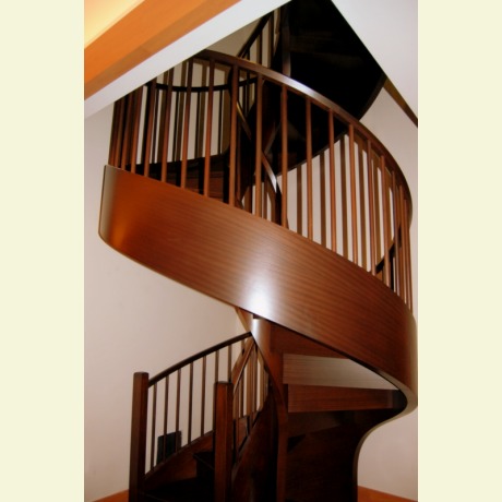 Bent laminated curved stair case. Bent laminated and veneered in a vacuum press