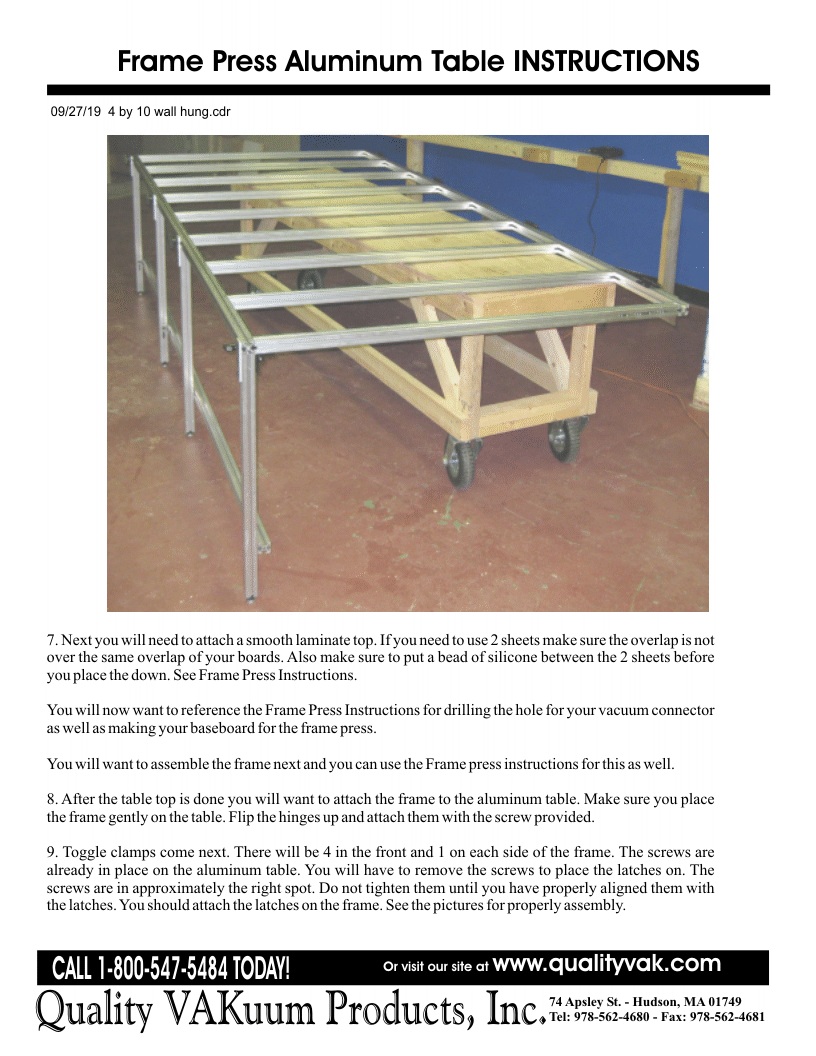 INSTRUCTIONS FOR ASSemBLING THE VAKUUM FRAME PRESS. Page 3
