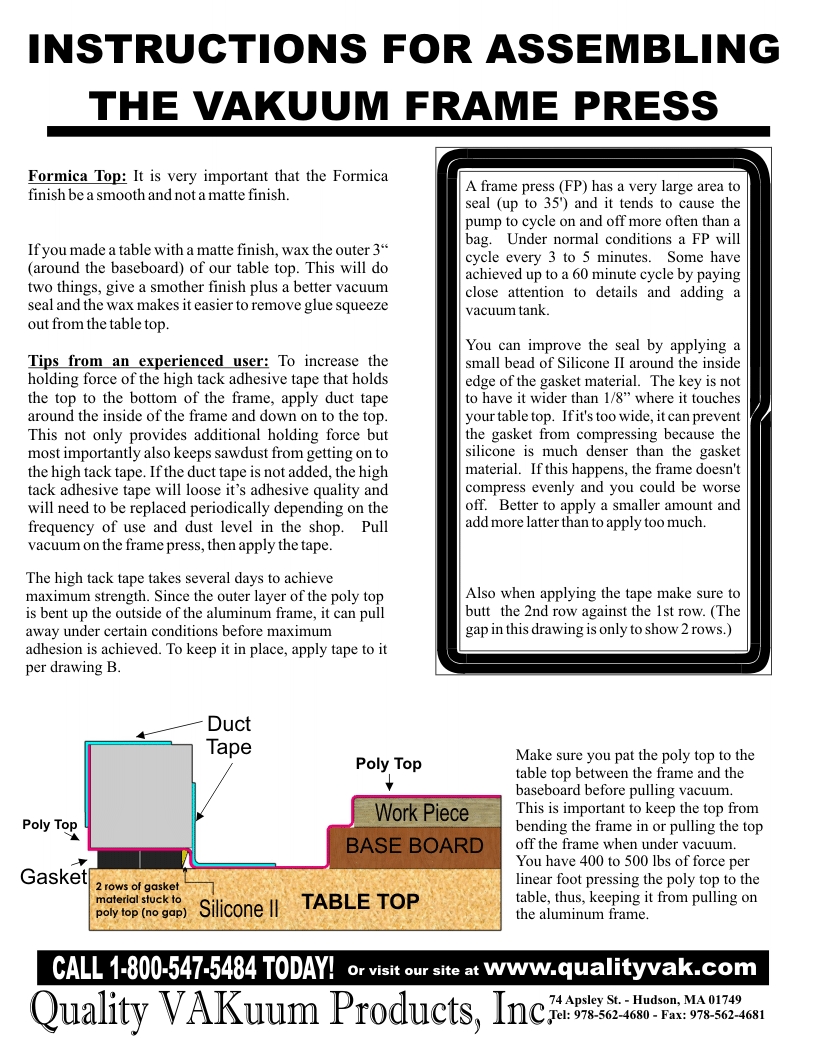 INSTRUCTIONS FOR Replacing a Frame Press Top. Page 2